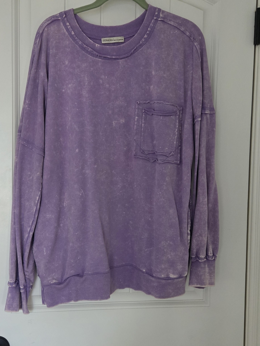 Zenana Purple Vintage Wash Crewneck Sweater
